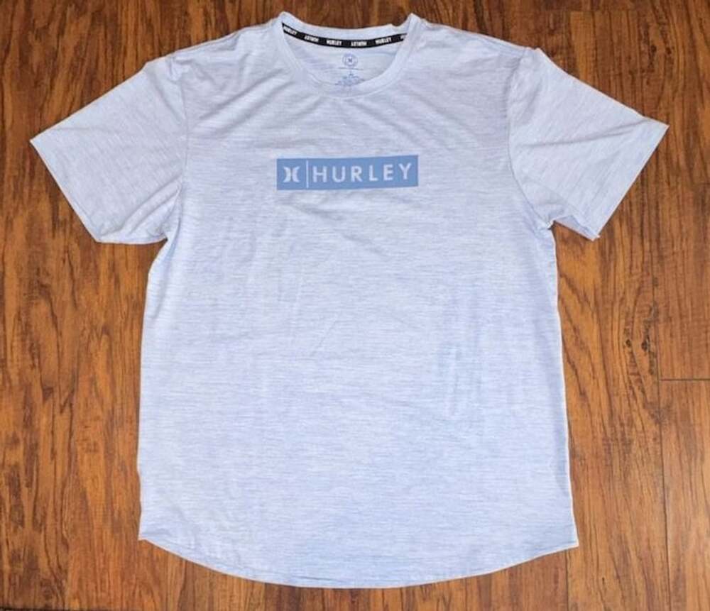 Hurley Box Lines Short Sleeve T-Shirt Size Large Blue Heather Graphic